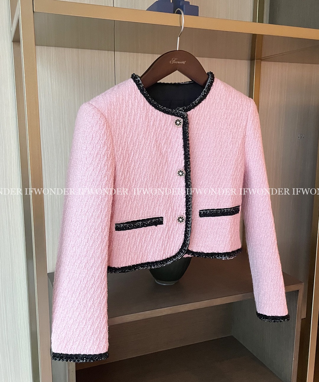 [수입] 콤보 비즈 핑크 트위드 자켓